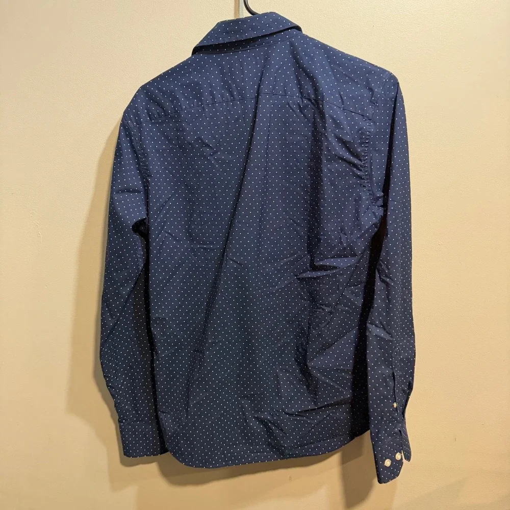 Banana Republic Mens Slim Flex Fit Navy Polka Dot Tech Stretch Cotton Shirt S